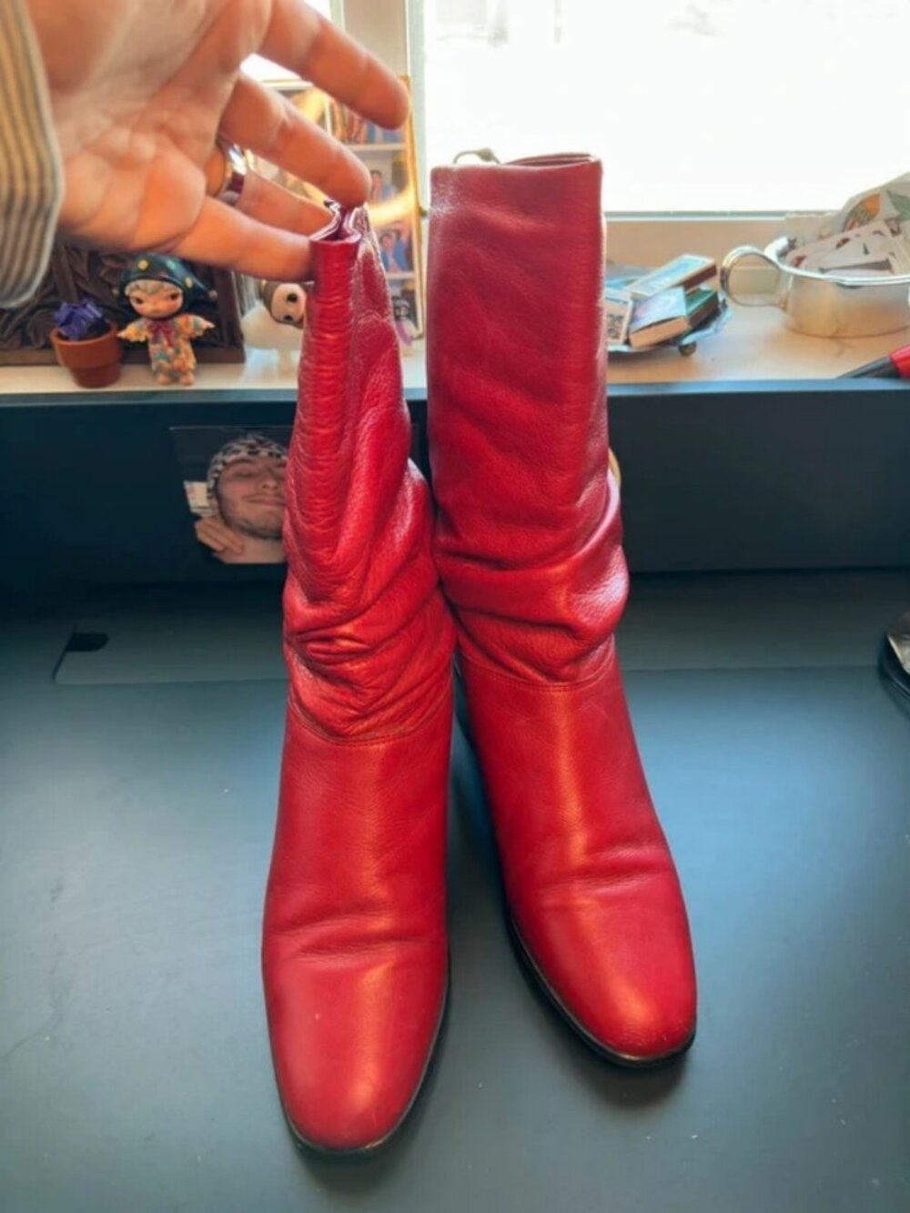red leather boots size 8 - Picture 3 of 5